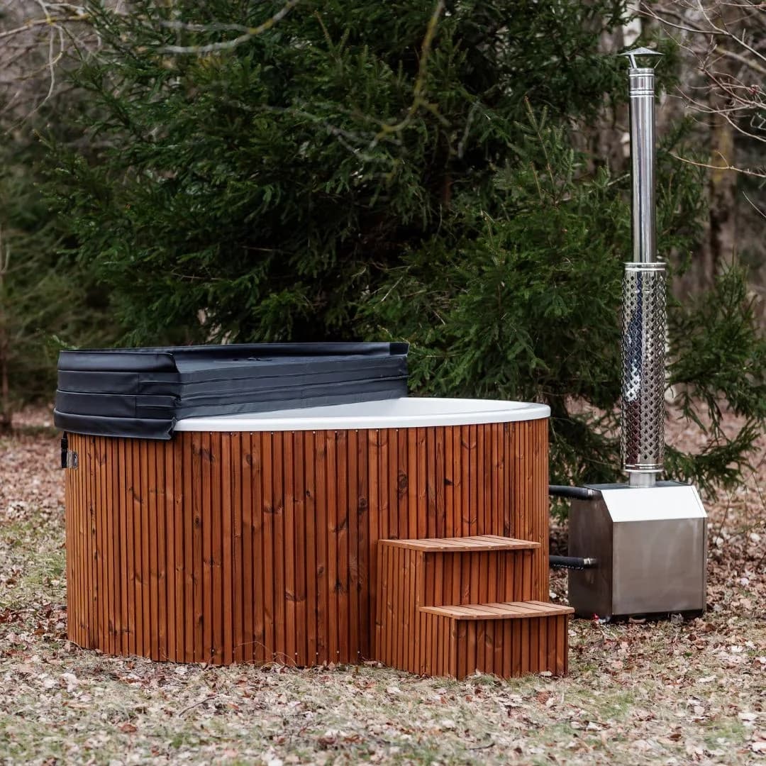 Outdoor Fiberglass Round Hot Tub with External Heater, view 7
