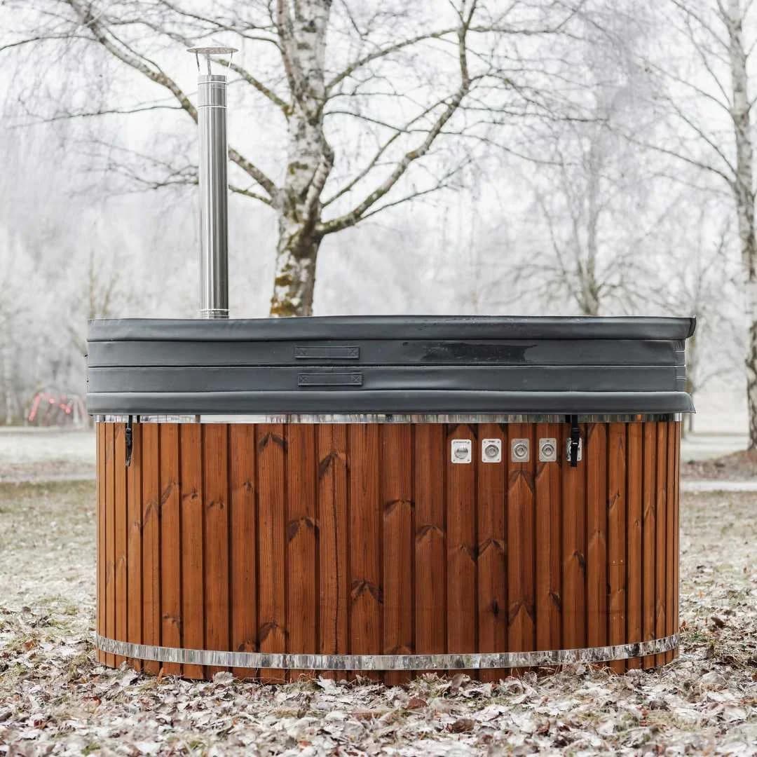 Outdoor Fiberglass Round Hot Tub with Side-Integrated Heater, view 9