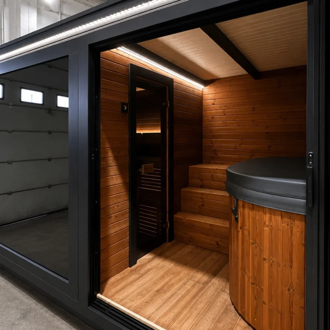 Outdoor Wooden Sauna in Thermo Wood, view 2
