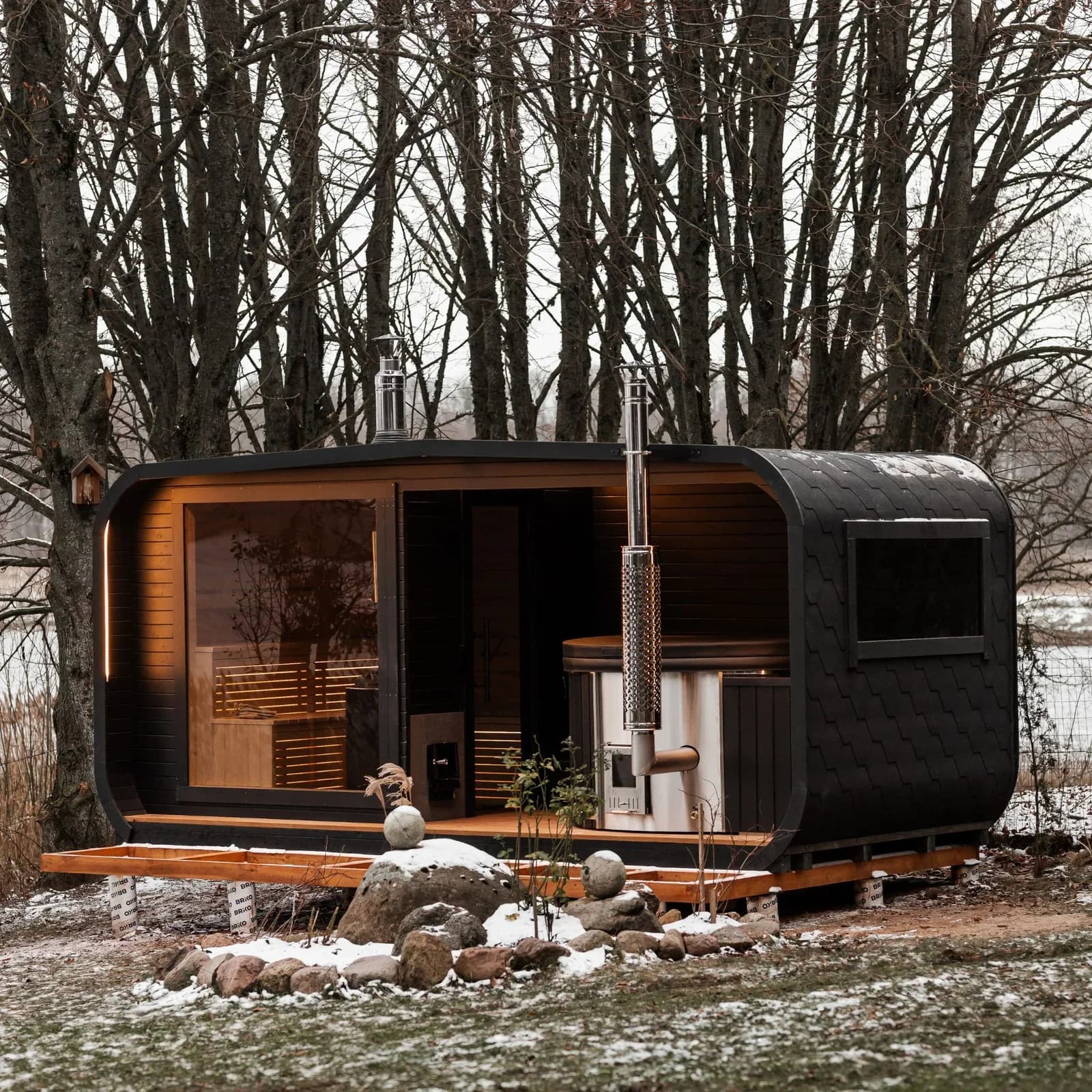 Outdoor Glass-Front Sauna and Hot Tub Suite