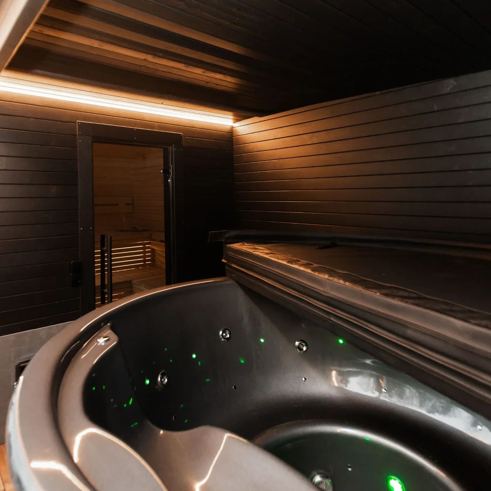 Outdoor Glass-Front Sauna and Hot Tub Suite, view 12