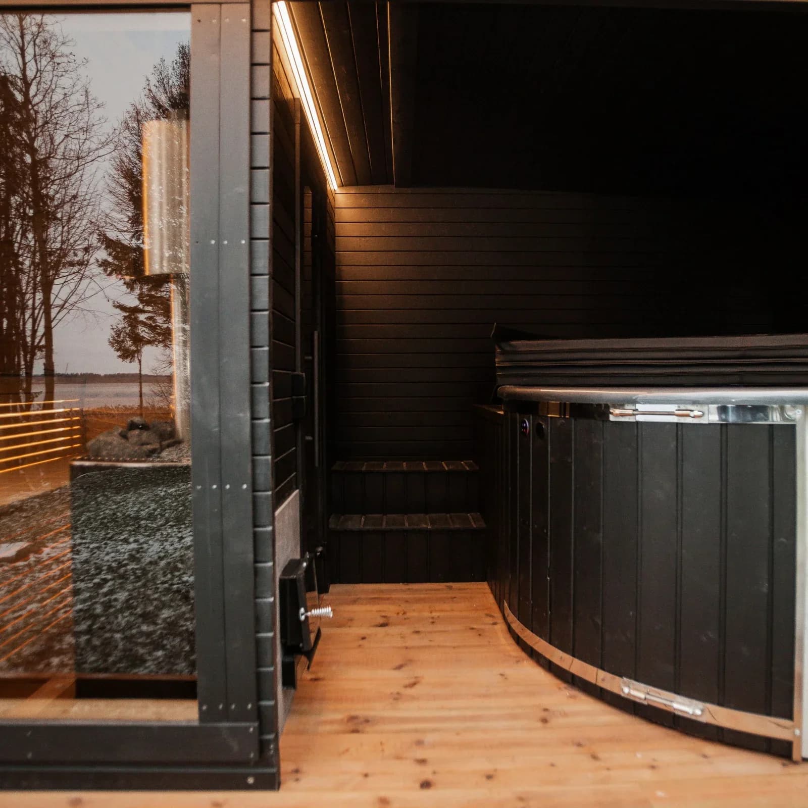 Outdoor Glass-Front Sauna and Hot Tub Suite, view 14