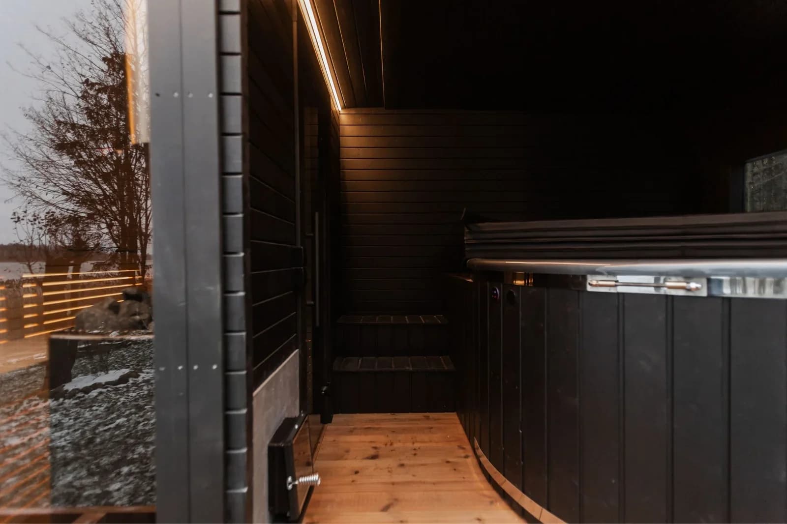 Outdoor Glass-Front Sauna and Hot Tub Suite, view 16