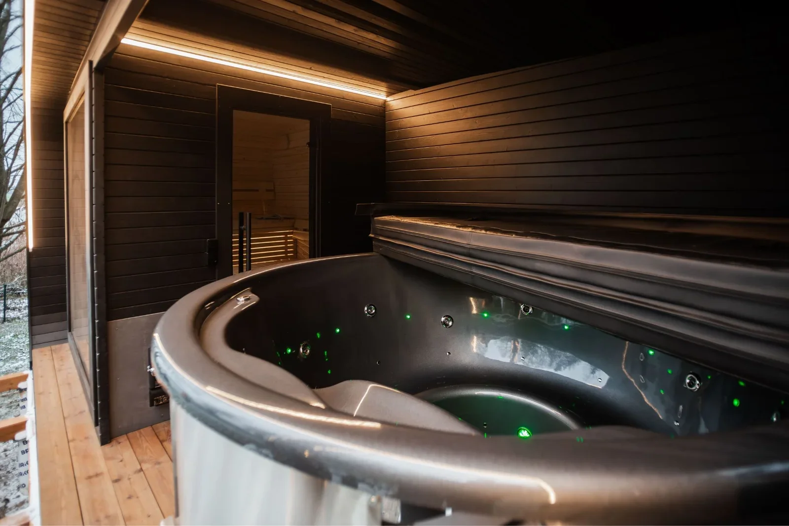 Outdoor Glass-Front Sauna and Hot Tub Suite, view 24