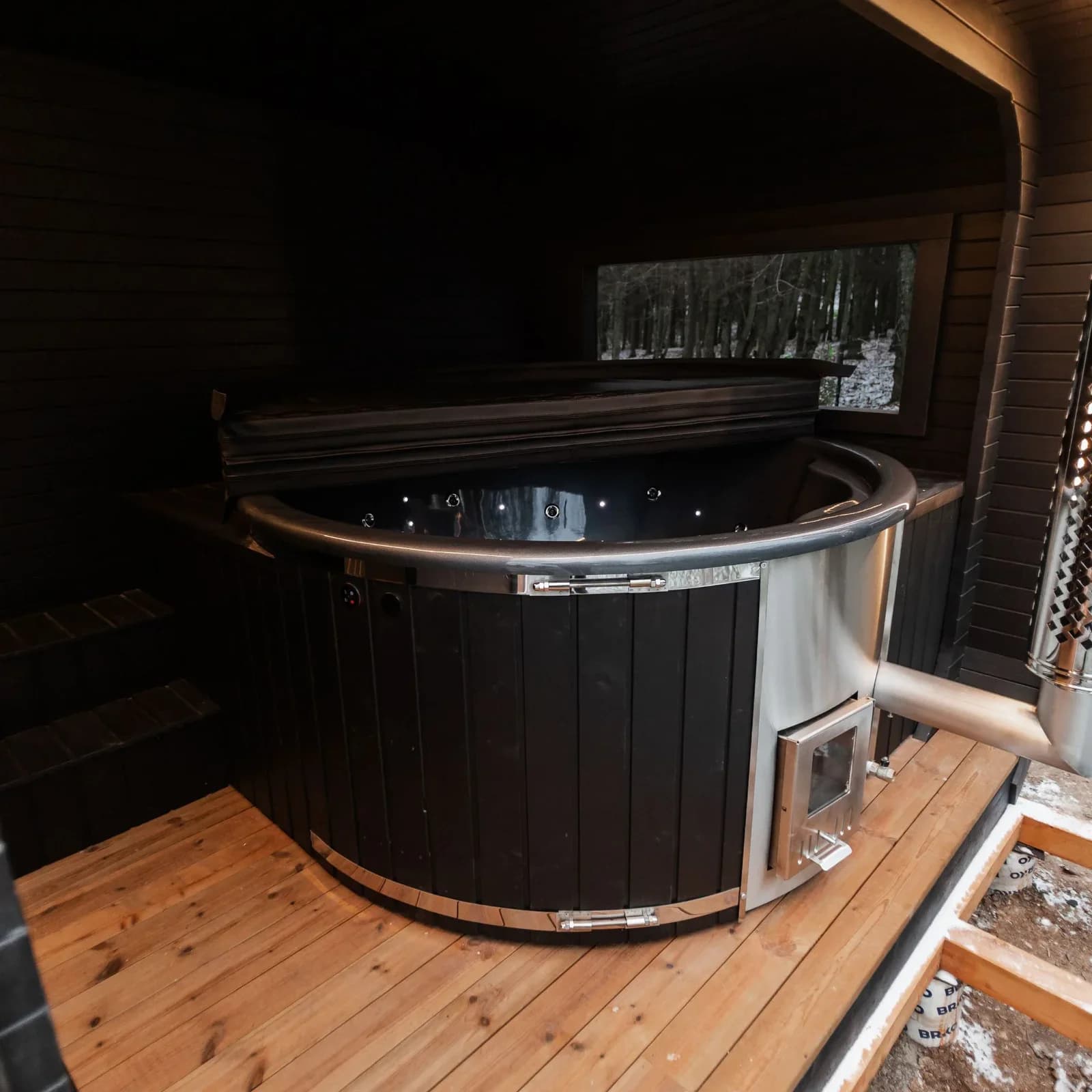 Outdoor Glass-Front Sauna and Hot Tub Suite, view 7